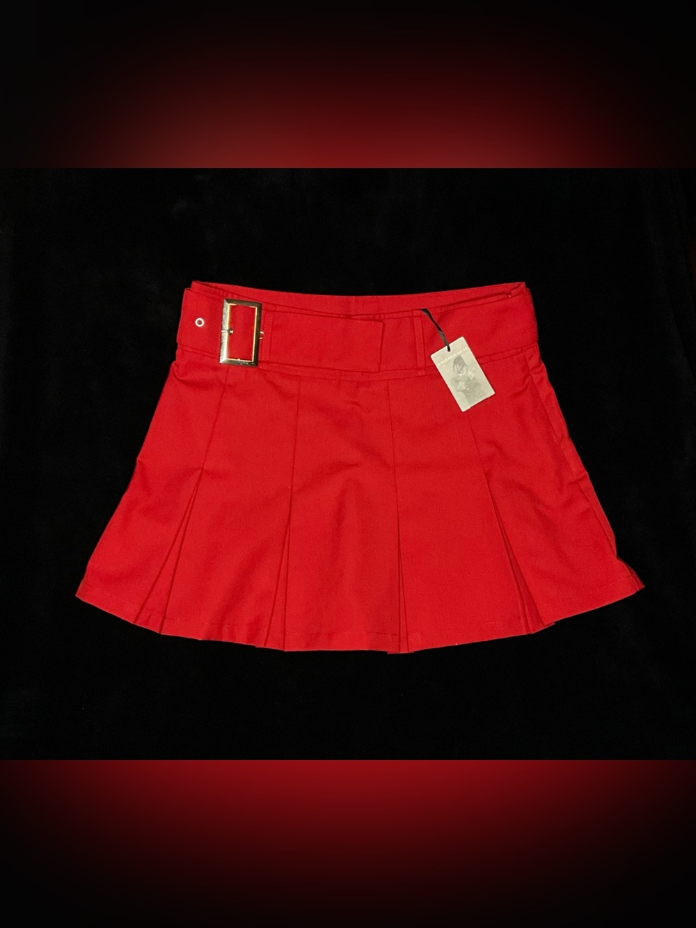 Sincerely Jules Red Pleated Mini Skirt with Gold Buckle